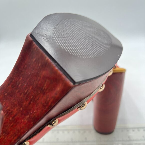 YDN Red Rivet Studded Platform Block High Heeled Sandals Slingback Buckle Shoes - Picture 6 of 8